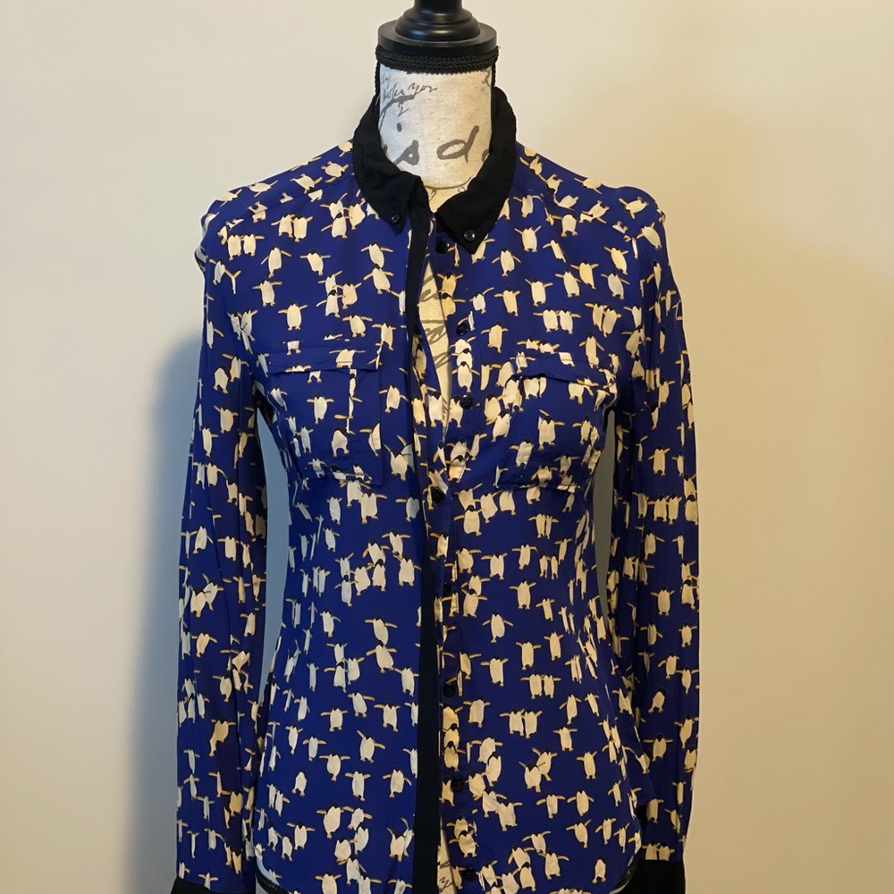 Anthro Maeve Penguin Print Shirt